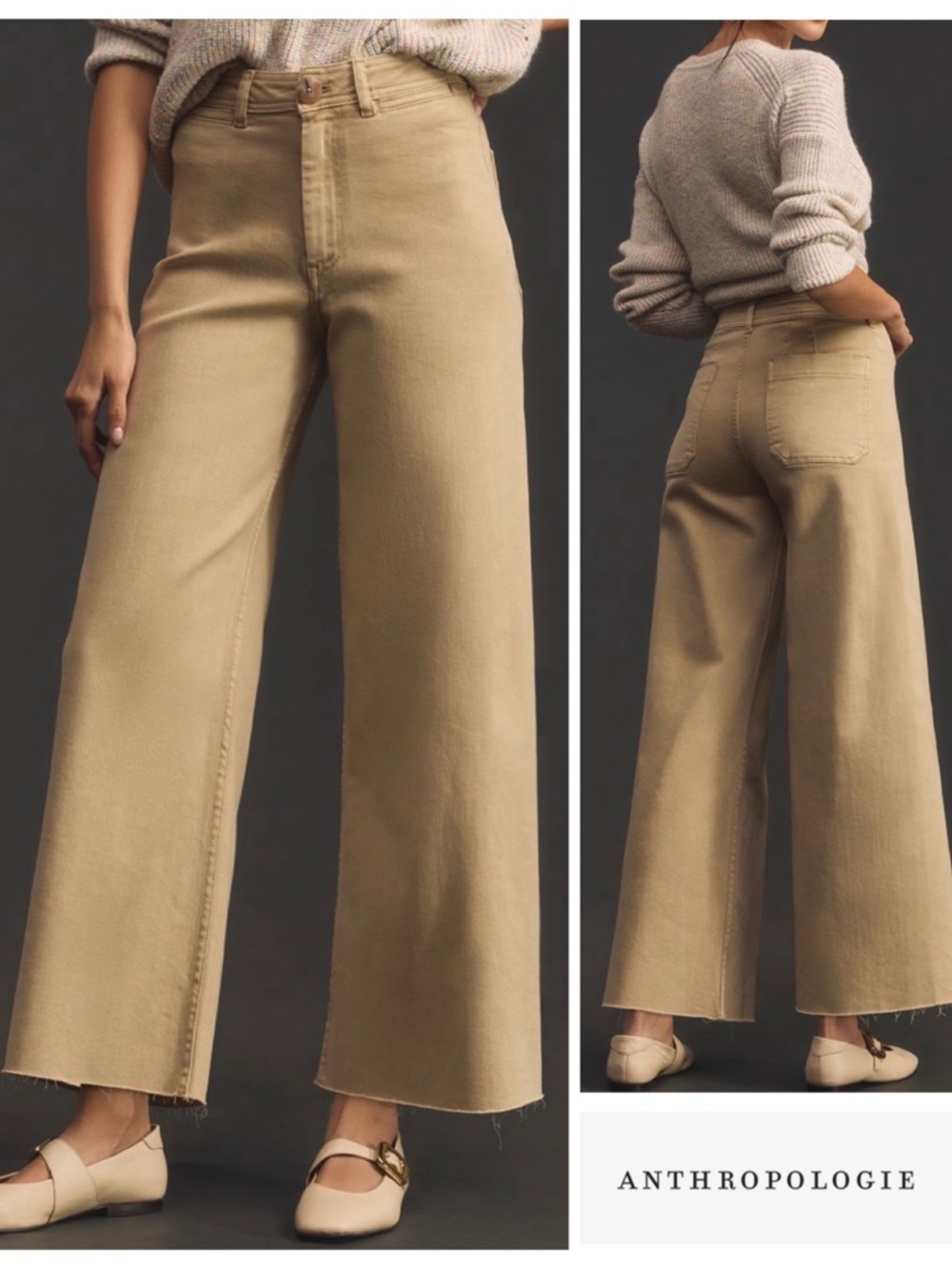 Anthropologie Wide-Leg High-Rise Jeans in Beige